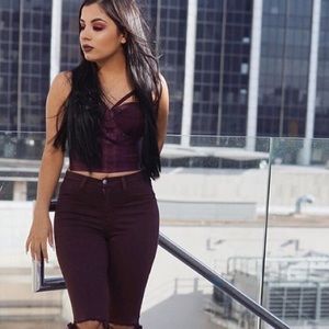 Burgundy purple bustier crop top